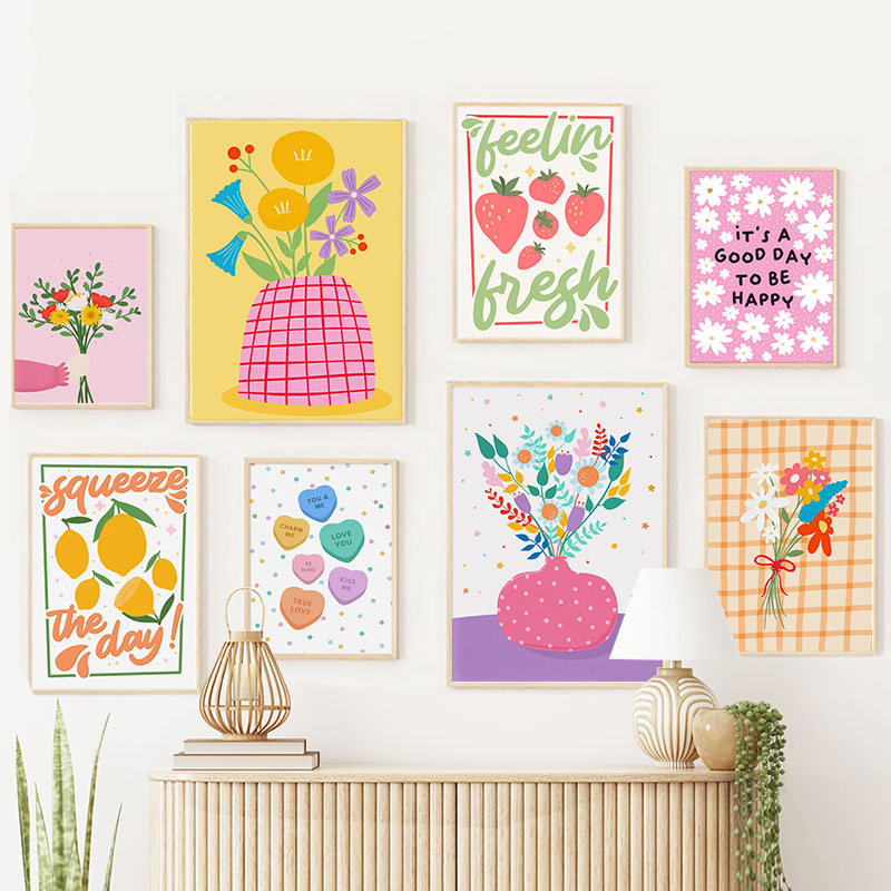 Vase Decor - Boho 꽃병 꽃 잎 레몬 과일