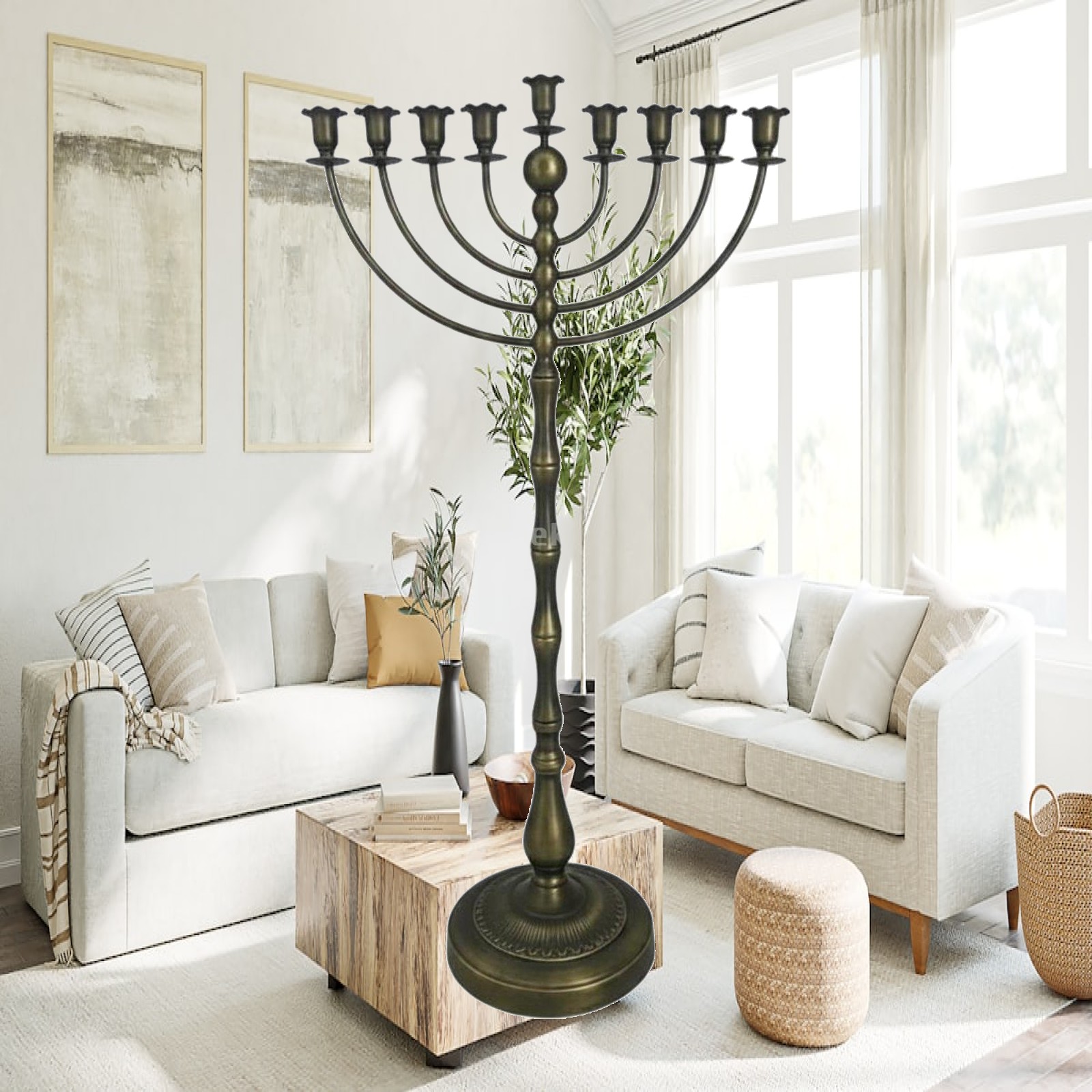 Candle Holder Decor - 높이가 있는 청동 캔들라, 9개의 촛대가