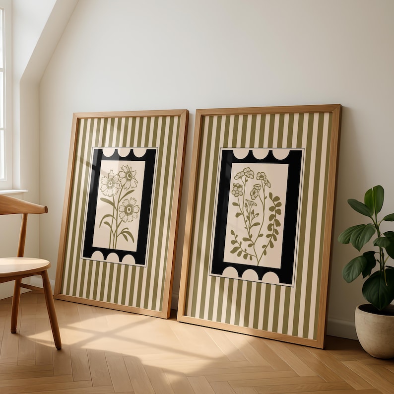 Abstract Canvas Set - 2개 세트 보헤미안 스타일 식물 아트
