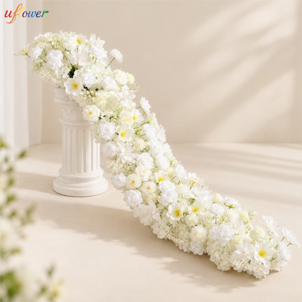 유플라워 화이트 로즈 수국 인조 꽃 장식, 테이블 센터 - Table Runner 리뷰 및 가격