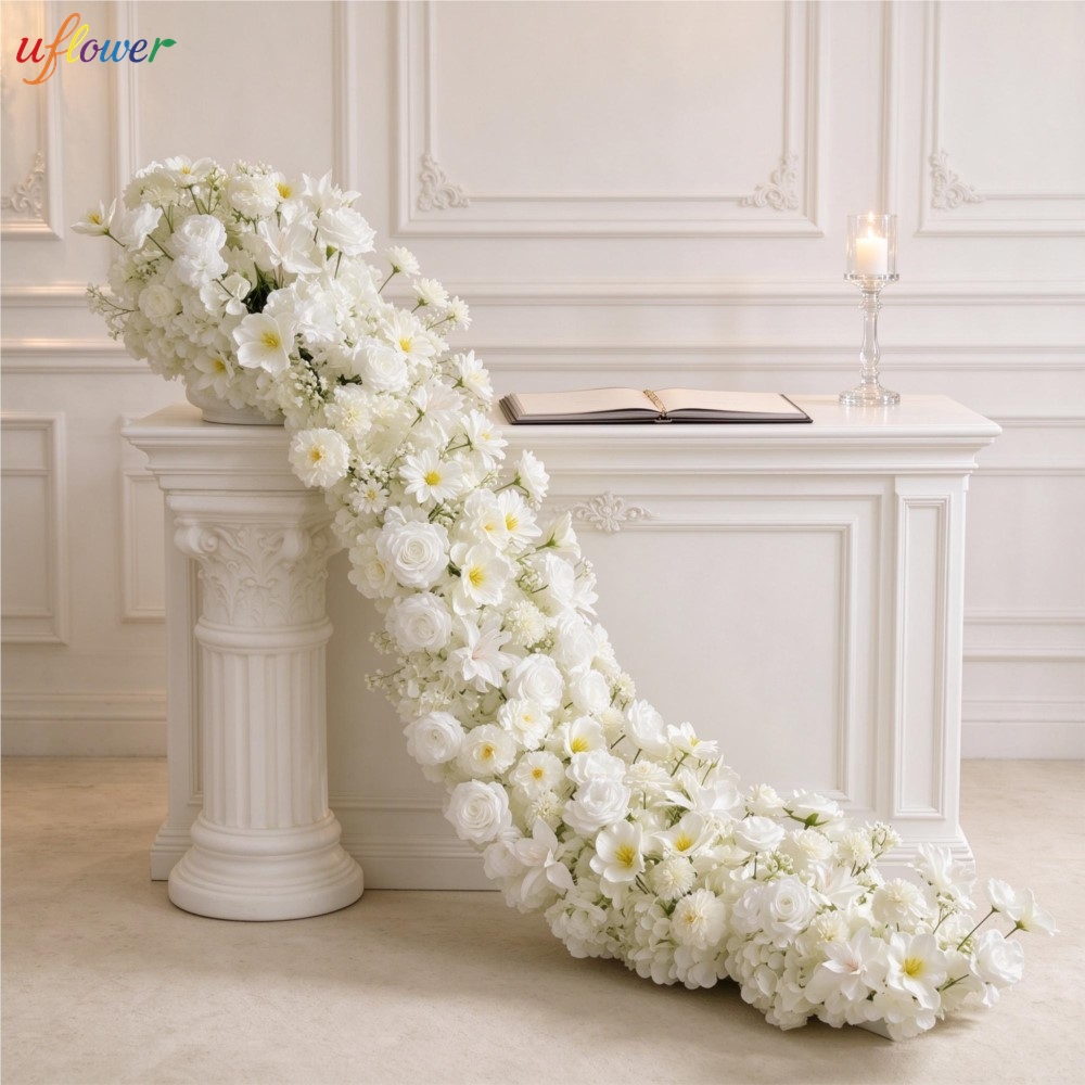 유플라워 화이트 로즈 수국 인조 꽃 장식, 테이블 센터 - Table Runner 리뷰 및 가격