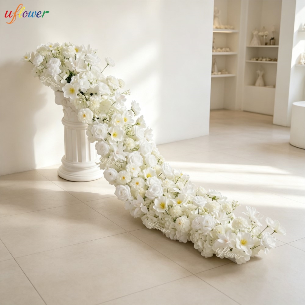 유플라워 화이트 로즈 수국 인조 꽃 장식, 테이블 센터 - Table Runner 리뷰 및 가격
