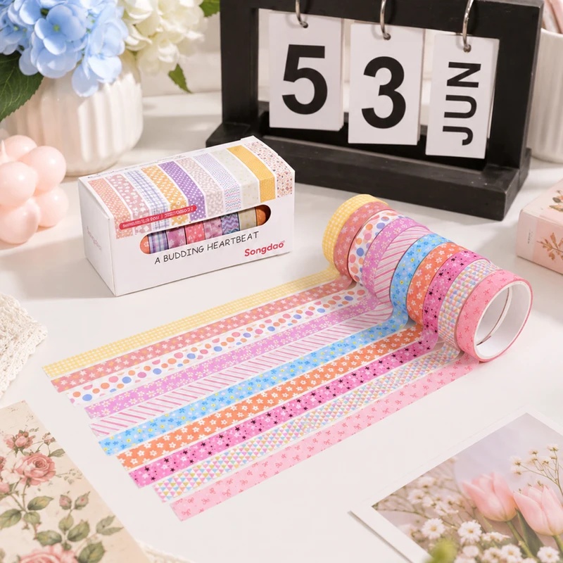 10개들이 플로럴 파스텔 색상의 와시 테이프, 8mm, - Wall Sticker 리뷰 및 가격